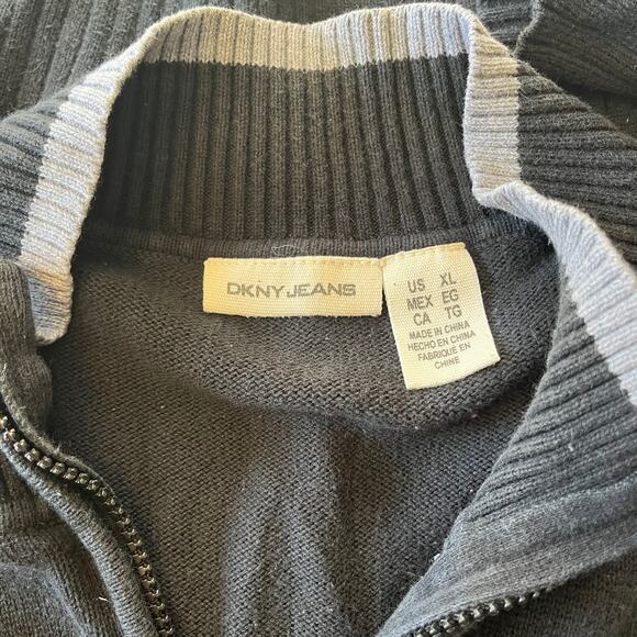 Y2K 2000s DKNY Black Knit Quarter Zip Logo Pullover Sz XL Rhinestone - Picture 6 of 7